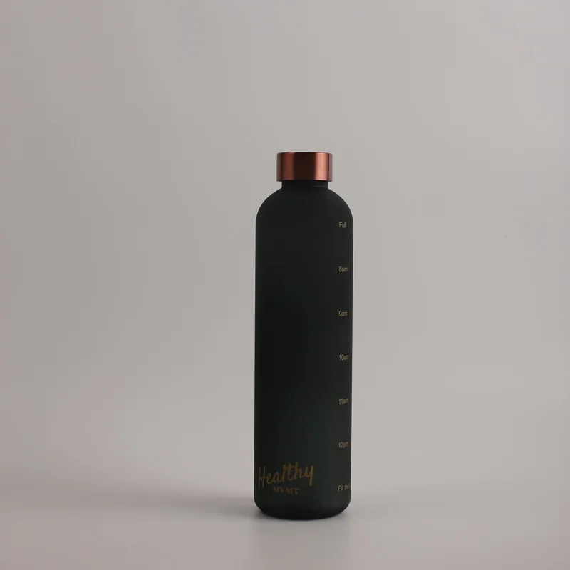 

Black Water Bottle With Time Marker 32 OZ 1 Liter Motivational Reusable Water bottles BPA Free copper bottle