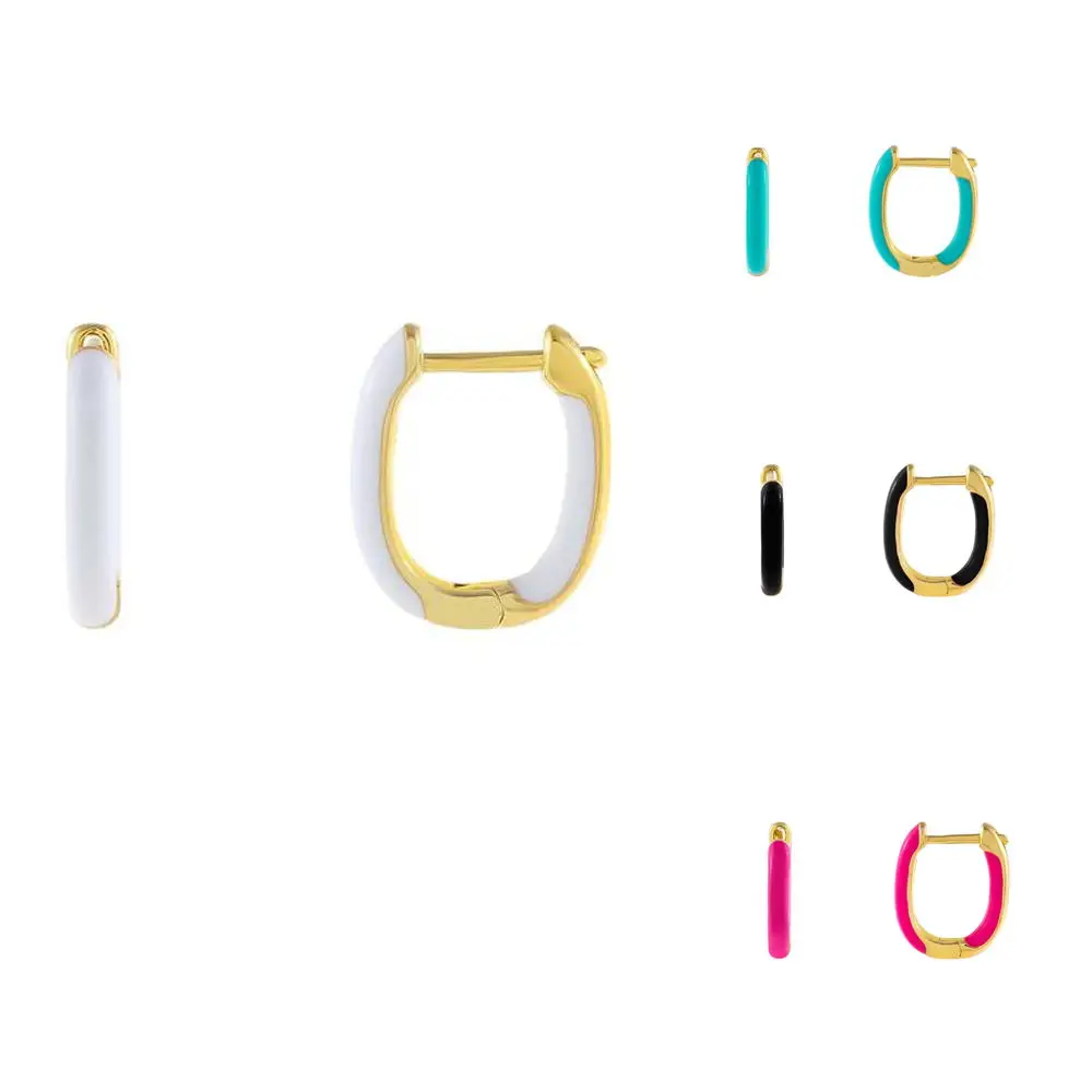 

Multiple Color 18k gold Plated Huggies U Shape Enamel Hoop Earrings For Women, Picture