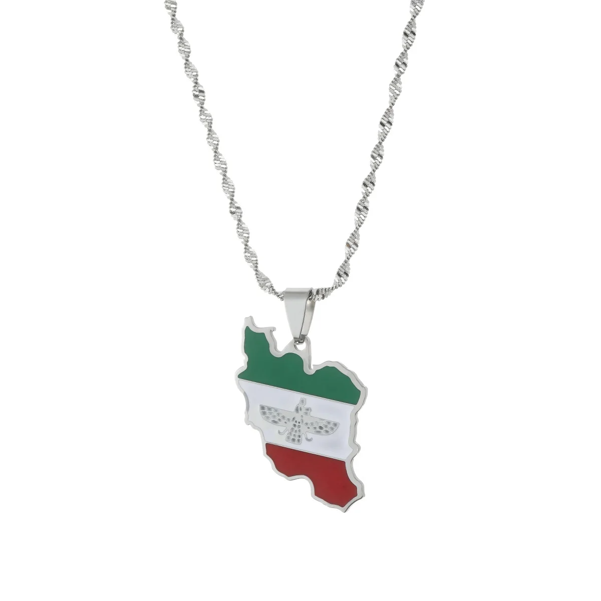 

Stainless Steel Iran Maps Flag Pendant Necklace For Women Men Ethnic Jewelry