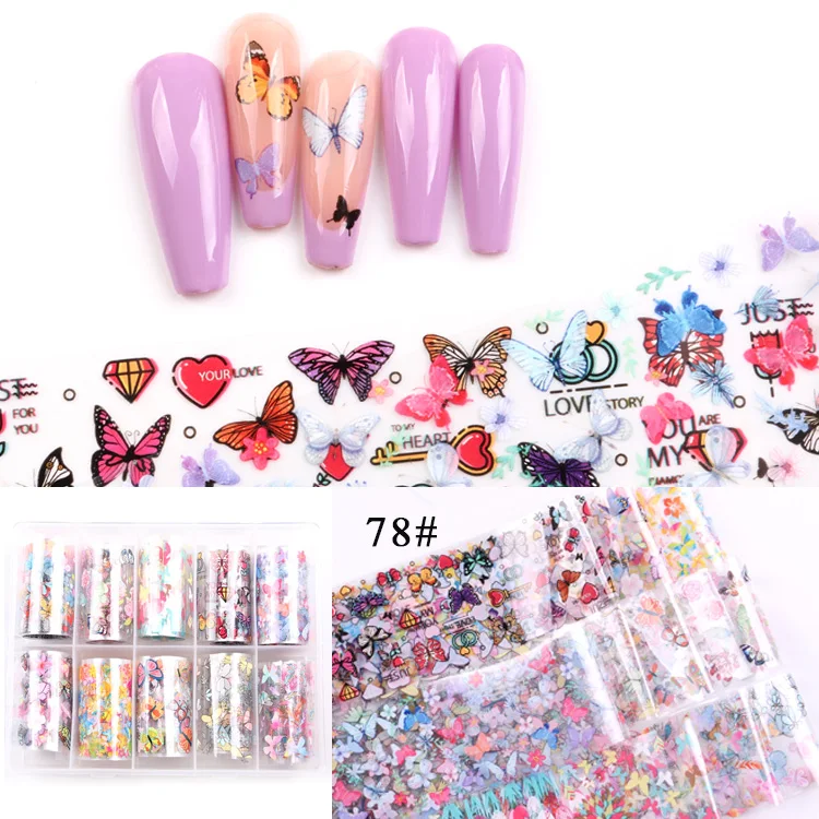 

TSZS High Quality 4*100cm Width Flower Laser Sticker brand LOGO Transfer Paper Roll Set Butterfly 2020 Nail Art Foil