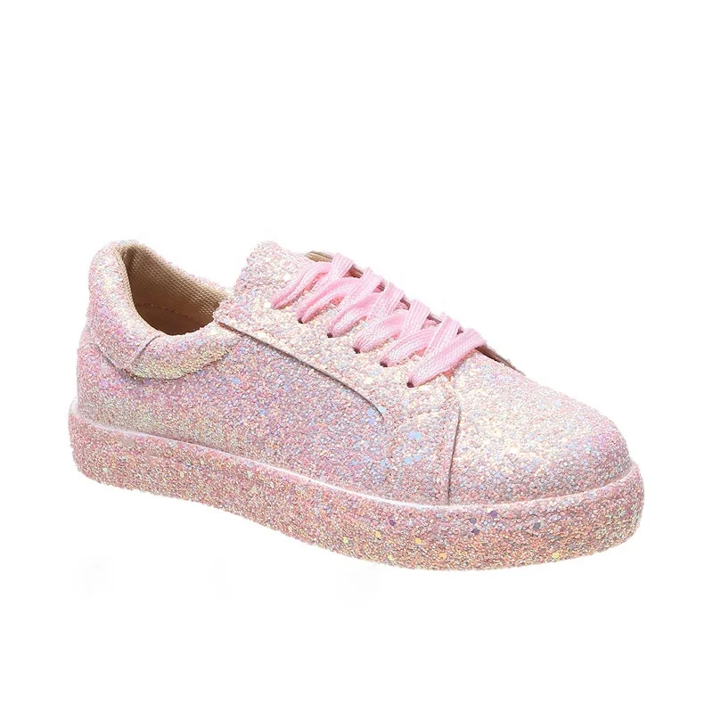 

Sexy Bling Sequins Lace Up Round Toe Women Relax Casual Shoes 2022 Shiny Glitter Plus Size  Shallow Cut Sports Shoe Sneaker, White/black/pink/blue