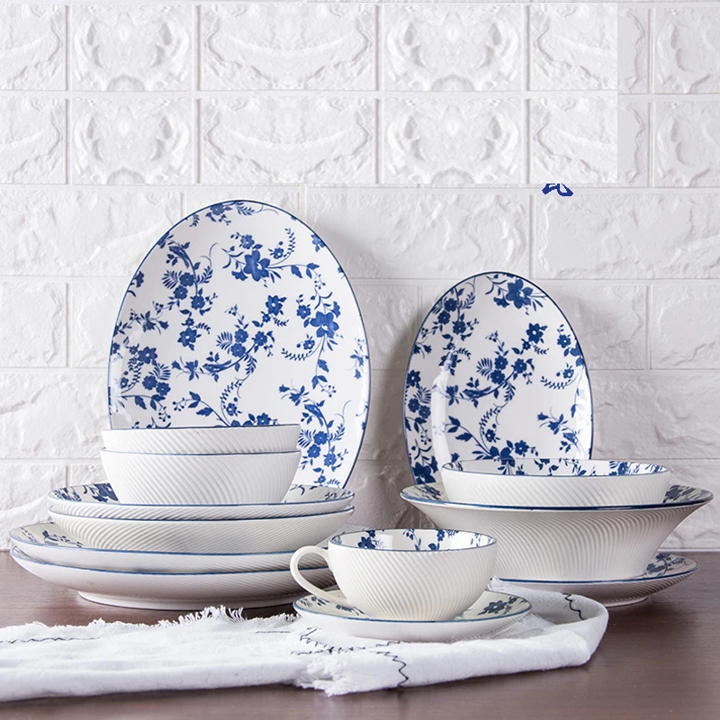 

Chaozhou factory cheap price low MOQ oval shape blue and white china ceramic porcelain dinner plate dishes