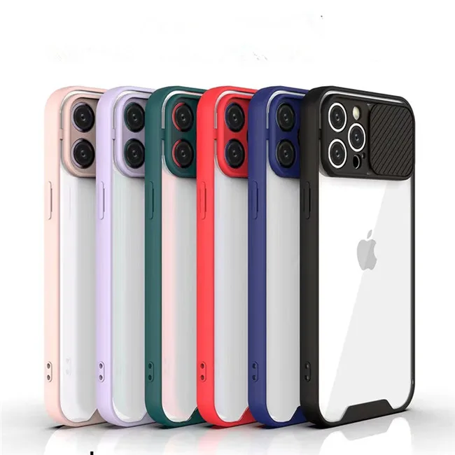 

For iphone 12 pro max 12 mini Lens Sliding Window HD clear back Acrylic Phone Cover Case 11 pro max 7 plus Bumper, 6 colors