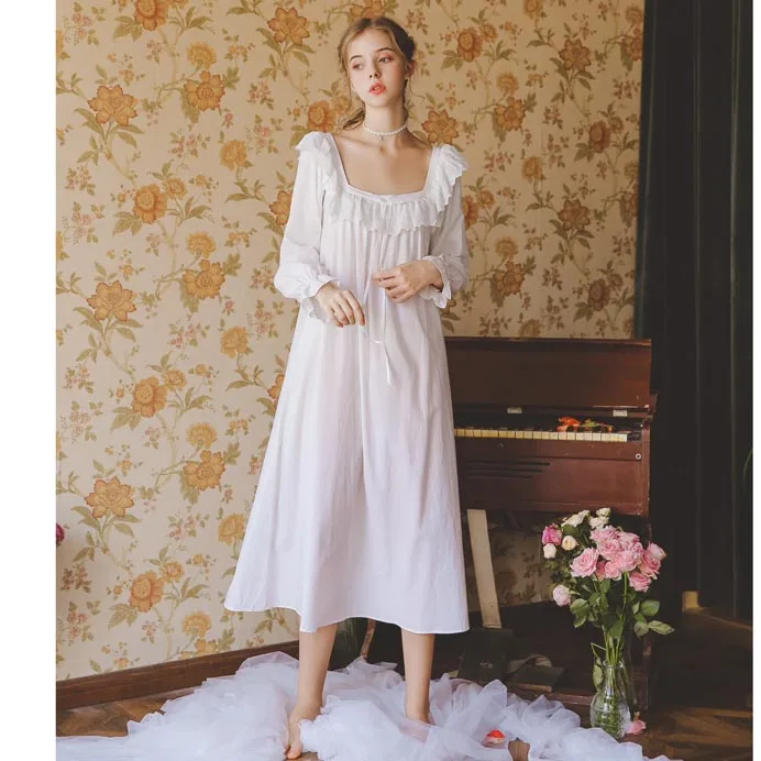 Sweet lace long-sleeved nightdress cotton elegant sexy retro palace long home clothes