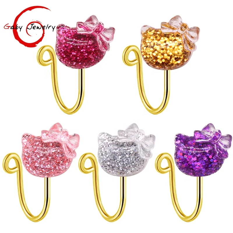 

Gaby new design gold plated bling hello kitty nose cuffs face nose ring cuff bulk clip non piercing fake nose rings, Gold,silver