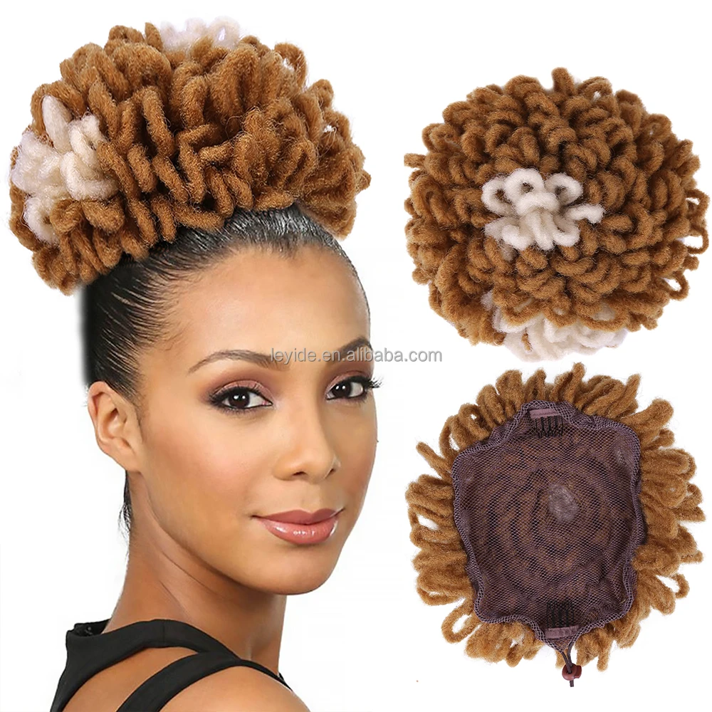 

AliLeader Large Chignon Synthetic Faux Locs Hair Bun Pony Tail Hairpieces Dreadlocks Bun Afro High Puff Drawstring Ponytail