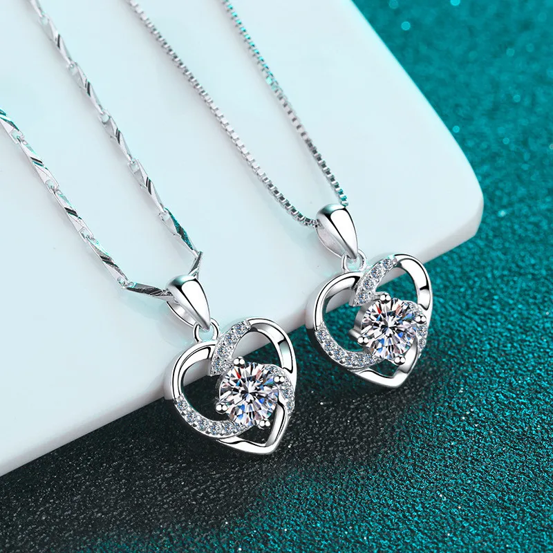 

Silver 925 Original Diamond Test Past 0.8 Carat Brilliant Cut Sparkling D Color Moissanite Heart Pendant Necklace Gemstone Chain