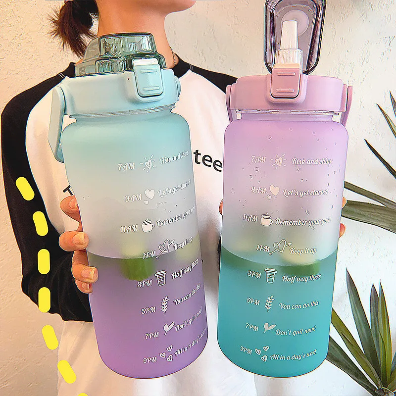 

Custom 64oz frosted juice jug bpa free portable sports plastic motivational half gallon water bottle with straw/time marker, Customized color