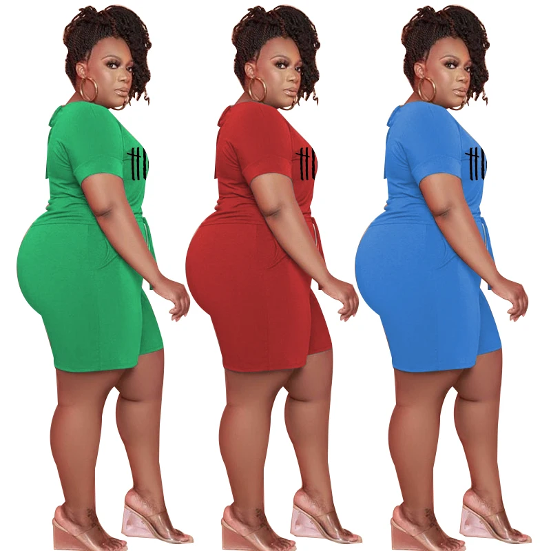 

Factory Direct Sales Waist Drawcord Latest Plus Size Women's Two Piece Clothing Set, Red, blue, green