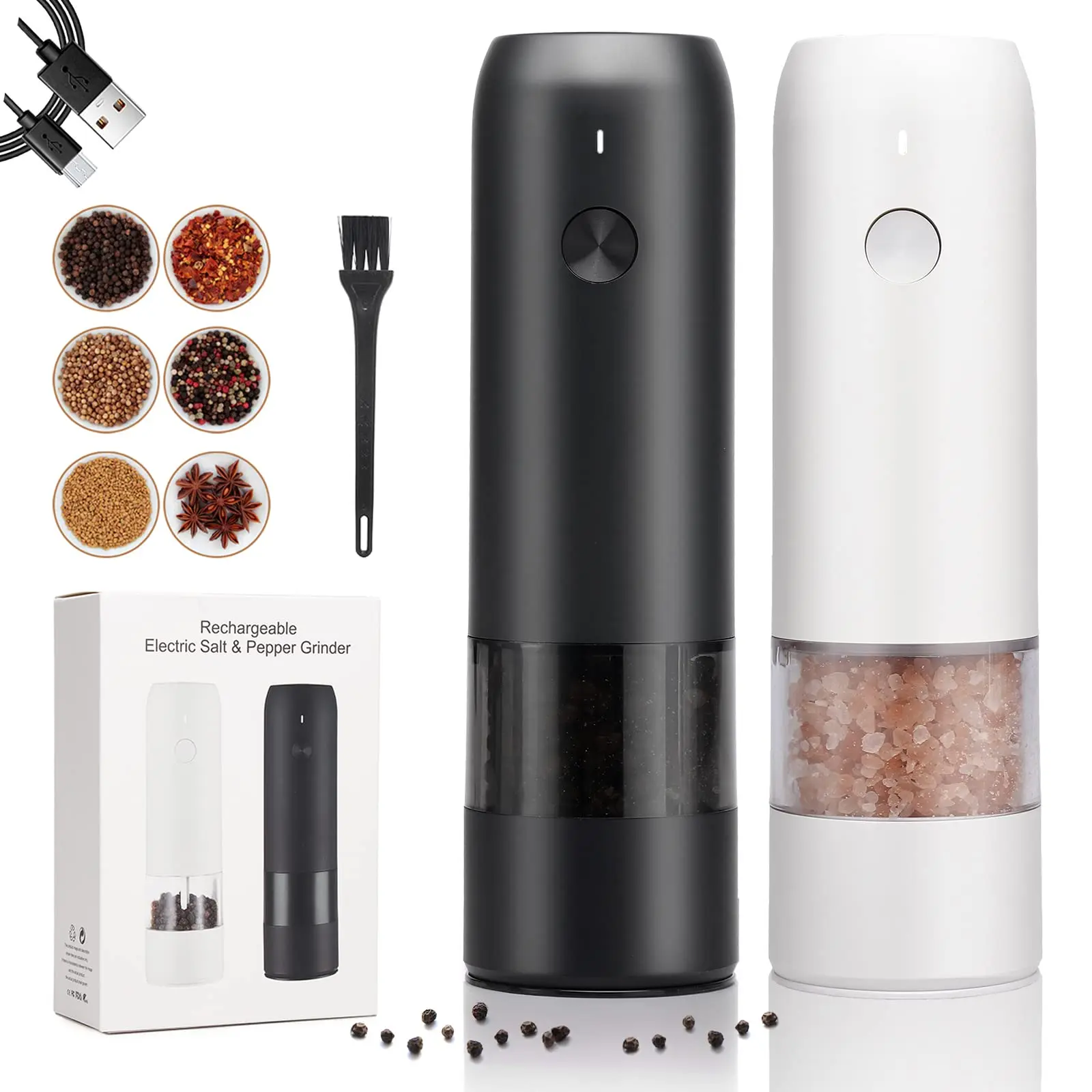 

Electric Automatic Mill Pepper And Spice Salt Grinder With LED Light Adjustable Coarseness Kitchen Gadget