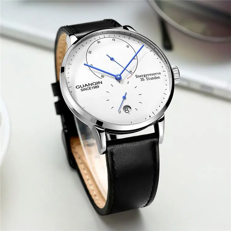 

GUANQIN 16106 top 10 brands black men mechanism watch floral design PU leather strap water proof Calendar auto business watch