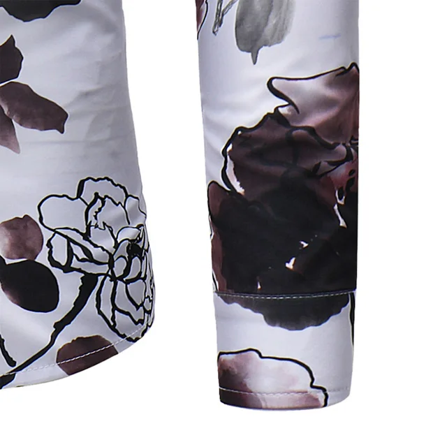 
fashion new design men spring long sleeve tops floral print business formal polyester cotton dress shirts 