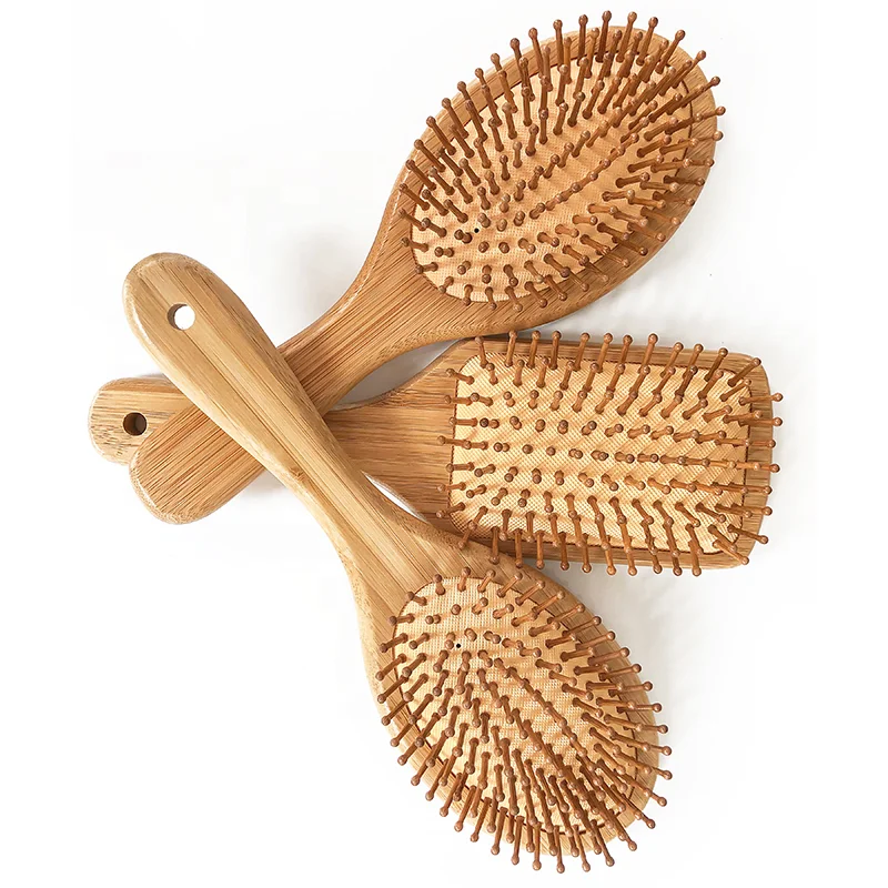 

Professional Private Label Bamboo Handle Massage Hair Straightening Brush, Natural