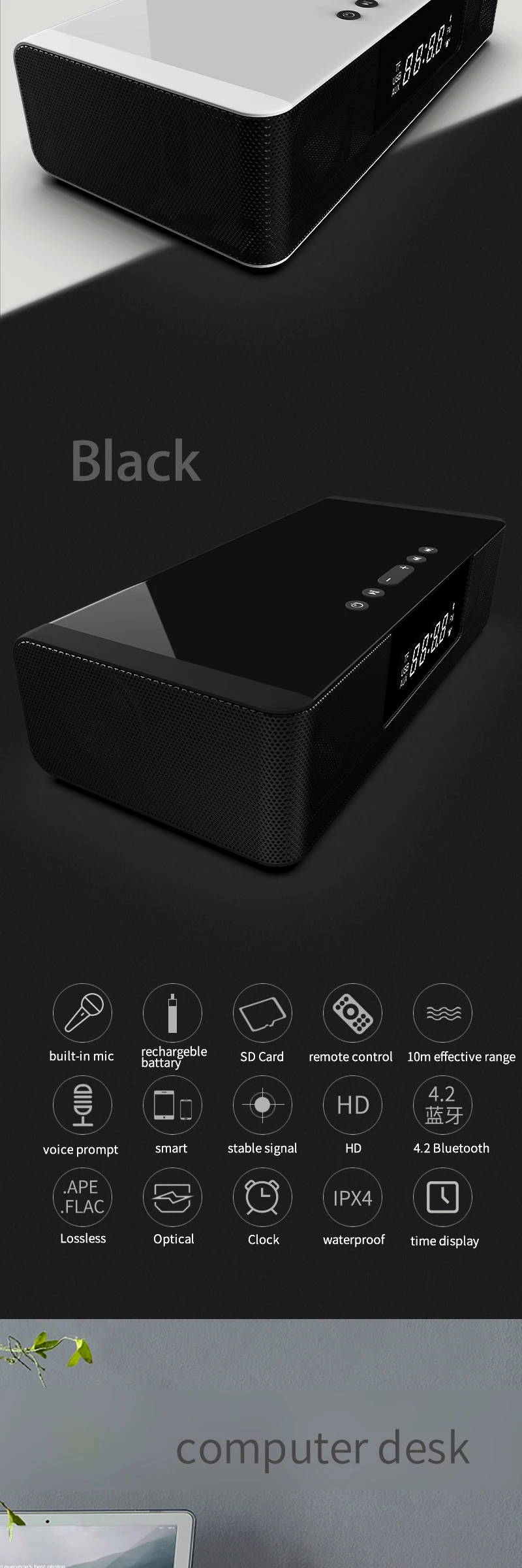 Newest Super Bass Desktop Sports Hands Free Calling Portable Speaker Waterproof Outdoor Alarm Clock Mini True Wireless Speaker - ANKUX.COM