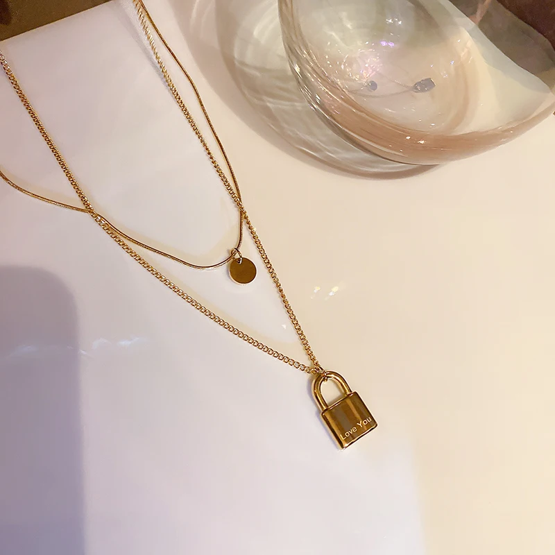 

2021 trendy lock two layer fashion jewelry trendy necklace