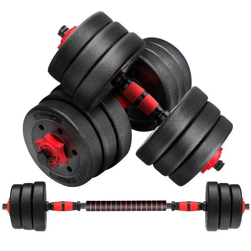 

Eco-friendly Barbbells Weights Adjustable Men's Dumbbell and Barbbell Set Home Fitness Arm Muscles Exercise Equipment, Black with red
