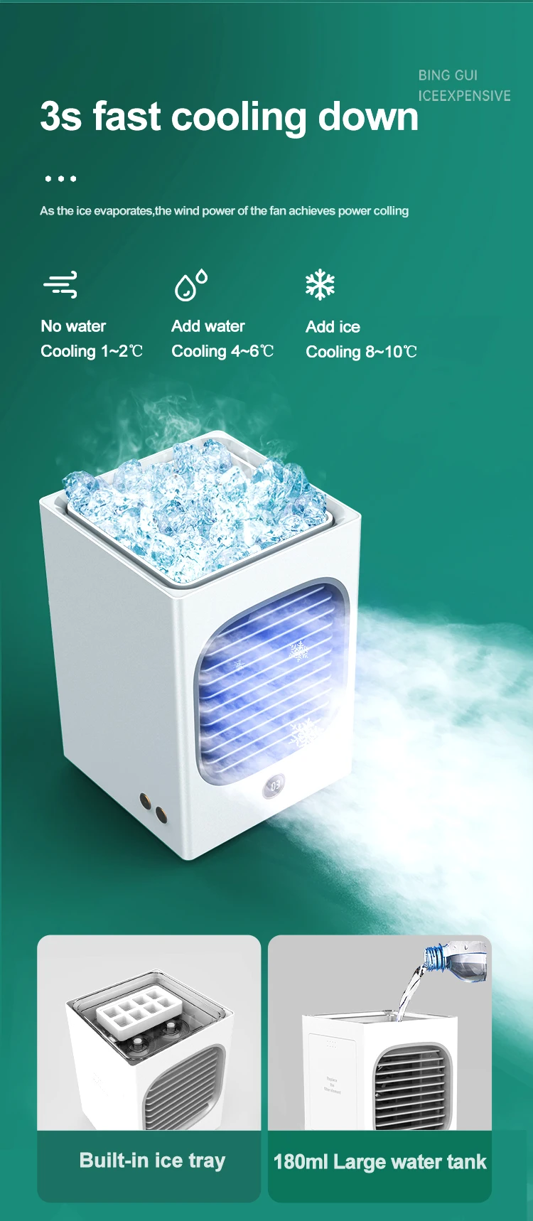 electric cooling fan portable mist small water cooler conditioner Mini air fan