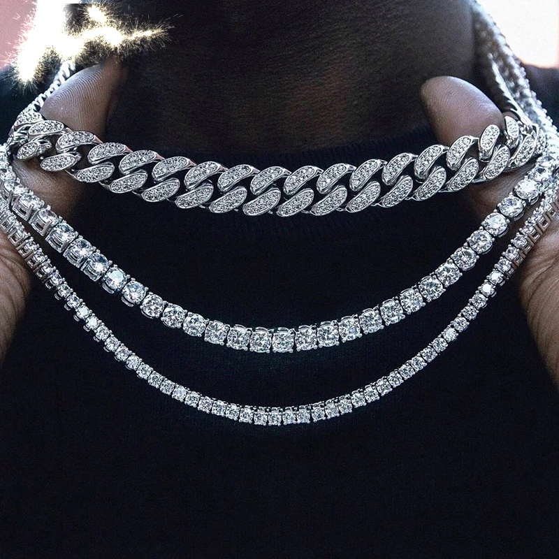 

Hip Hop CZ Tennis Chain Silver Bracelet Men's Bangle Women's Diamond Necklace Gold, Silver /gold