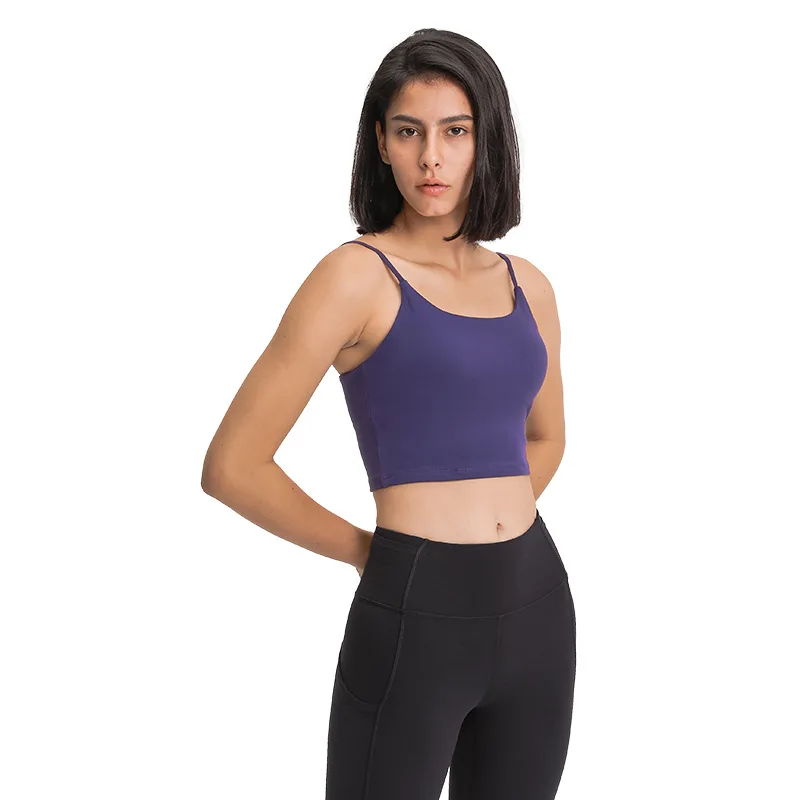 

2021 new yoga vest women with chest pad sexy thin belt beautiful back yoga top half sling yoga set