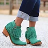 LM5171 leather retro chunky booties side zipper rivet pointed fringed boots