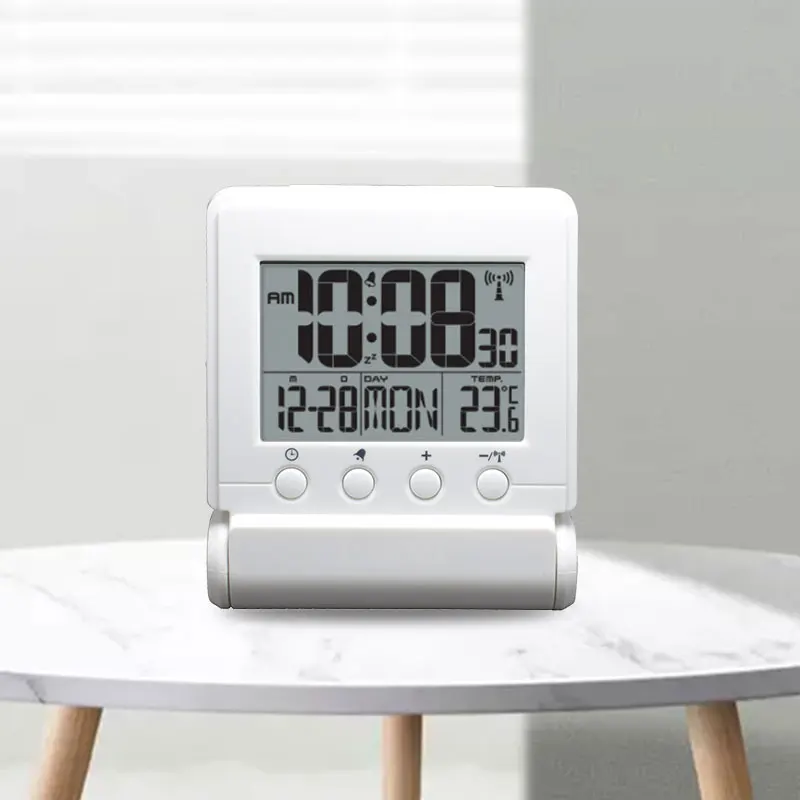 

High Quality World Time Radio Controlled Travel Alarm Clock, White, custom