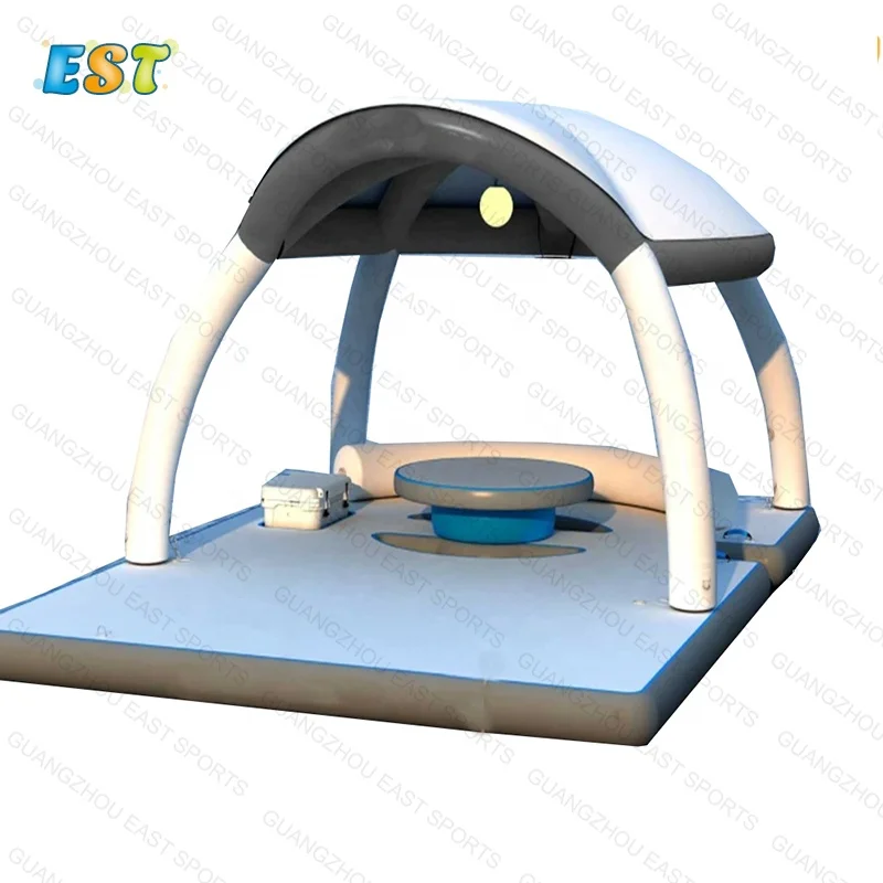 

Drop Stitch Water Platform Inflatable Floating Water Platform with Canopy, Grey, white, teak brown/black,