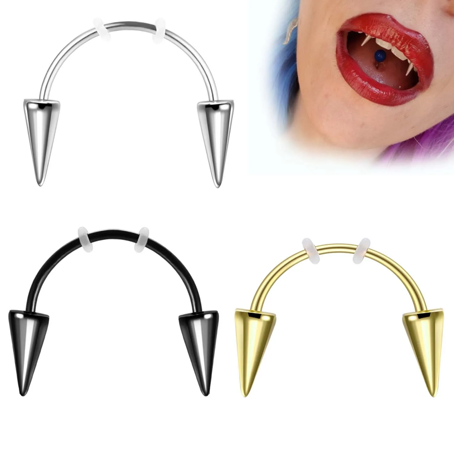 

NUORO Tooth Decoration C Rod Smile Lip Tiger Tooth Nail Zombie Tooth Lace Nail Stainless Steel Spike Vampire Lip Piercing