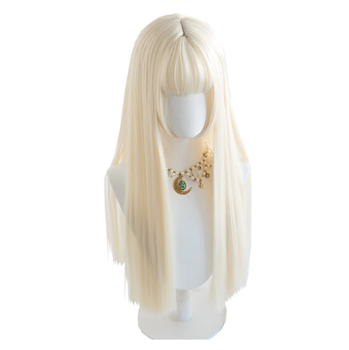 

Light Golden Synthetic Long Straight Hair Wig Japanese Lolita Sweet Cute Female Cosplay Party Wig Girl Beauty Wig, Pic showed