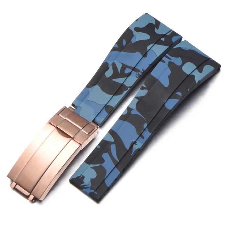 

Camouflage Rubber Strap Curve End Silicone Watch Band Replacement Silicone Camo Blue Watch Belt, 6 colors