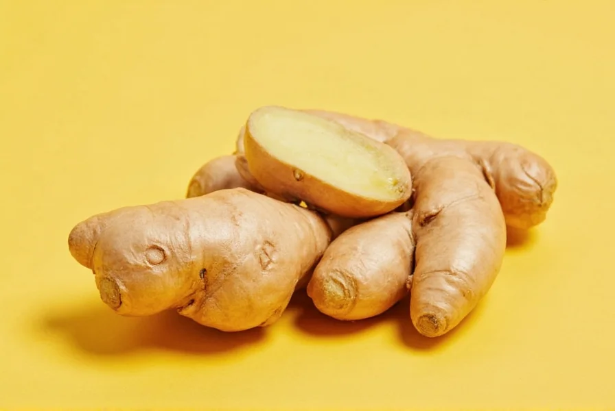 Fresh little ginger roots with嫩芽 showing their thin skin and pale yellow color