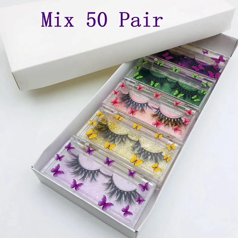 

50 pairs lashbox packaging mink eyelashes mink lashes3d wholesale vendor with colorful butterfly lashes cases, Natural black mink eyelashes