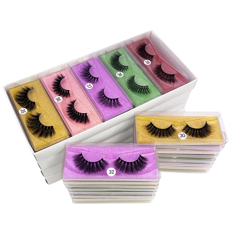 

#30-#39 13 mm - 15mm short false eyelashes wholesale bulk price full strips mink hair 3d fake lashes vendor