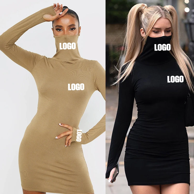 

Free Shipping Women's Sexy Fashion Long Sleeve Cotton Stretchy Dress Casual Bodycon T Shirt Short Mini Dresses with Veil