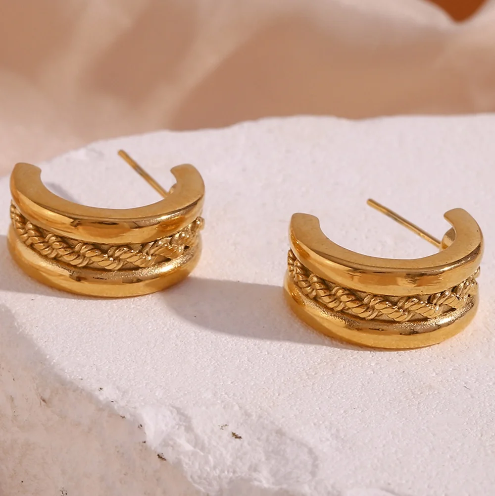 

Twisted C Shape Gold Hoop Earrings Tarnish Free Hoop Earrings Stainless Steel Wholesale Gifts For Women