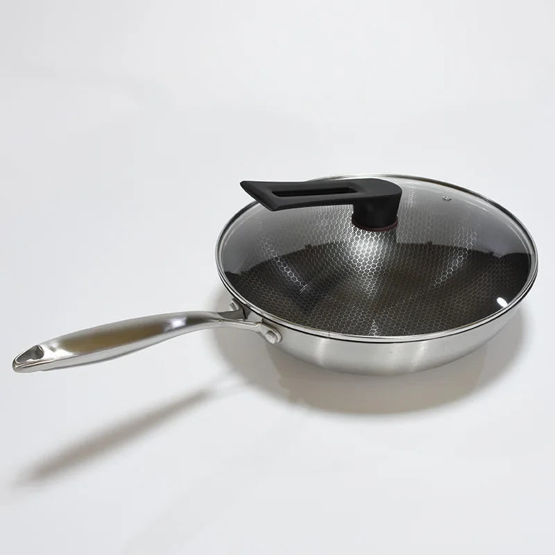 

Low price sale 410 stainless steel wok non stick fry pan, Silvery