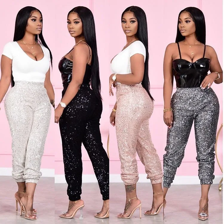 

Women Night Club Wearing Sequin Pants Glitter Casual Pencil Party Woman Pants