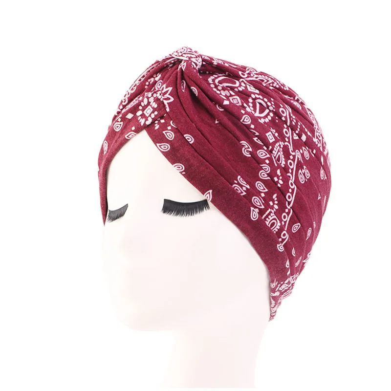 

African Women Printing Stretch Cross Forehead Turban Cap Wholesale Chemo Cap Bonnet Head Wrap Hat