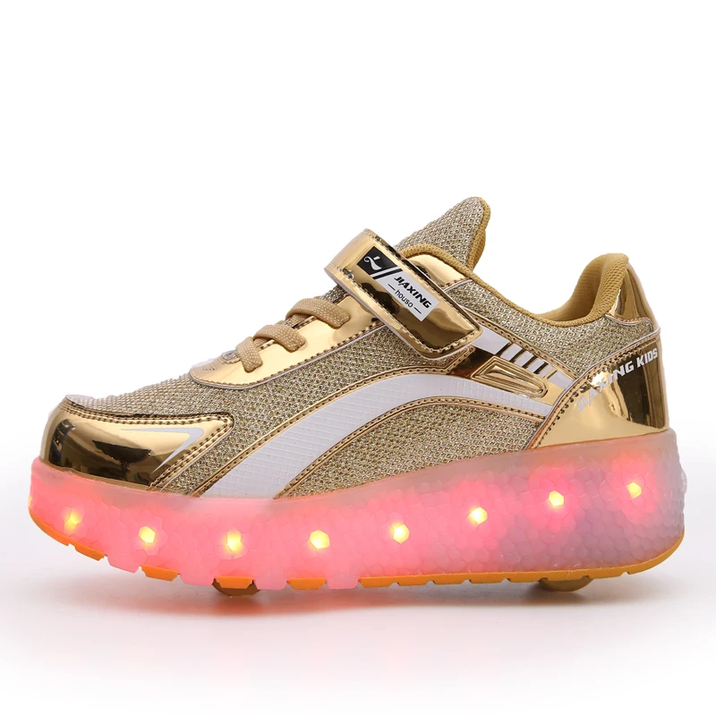 

Casual Shoes USB Charging Boys Girl Automatic Jazzy LED Lighted Flashing Kids Children Roller Skate Glowing Sneakers with Wheels, Gold, silver, black, pink