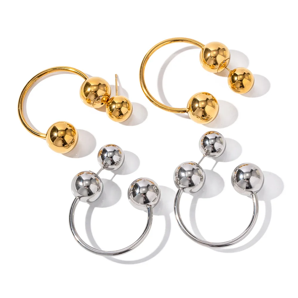 

Jewelry PVD Waterproof 18k gold plated Big Ball Metal Chunky Statement Hoop Earring