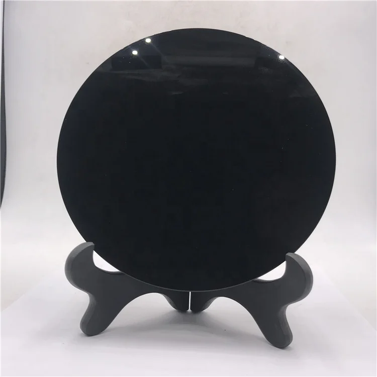 

Wholesale natural gemstone round shape black obsidian mirror crystal plate