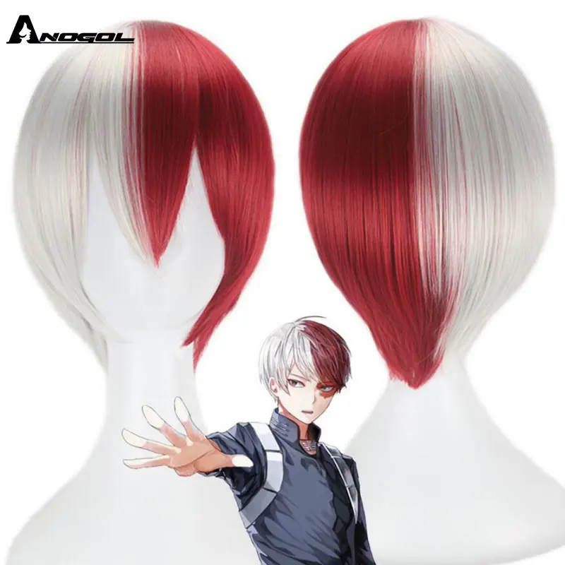 

Anogol Todoroki Shouto Short Cosplay Wig Red Ombre Silver Wigs Hair For My Hero Academia Wig