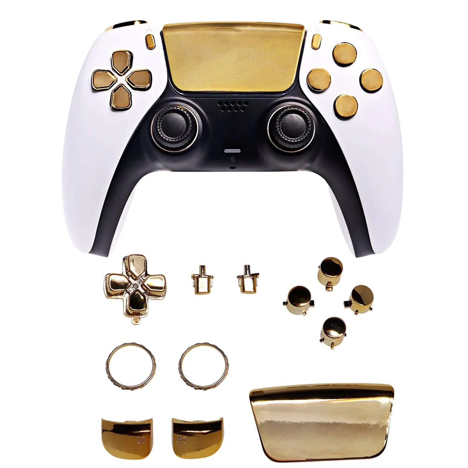 

Diy pchrome gold Touch Pad Cover Joystick Ring L1 R1 Cover D-pad Buttons For PS5 DualSense Controller Replacement gamepad Parts