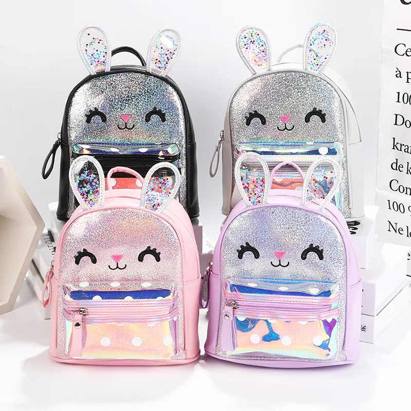 

Cute Cartoon rabbit kindergarten children glitter backpack school bag shiny girls school bags kids backpack child mini backpack, Customizable