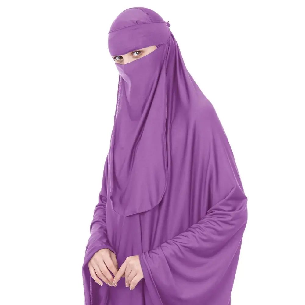 

2021 islamic clothing high quality muslim face veil hijab burqa niqab milk silk two piece set abaya jilbab khimar prayer dress, 12 colors