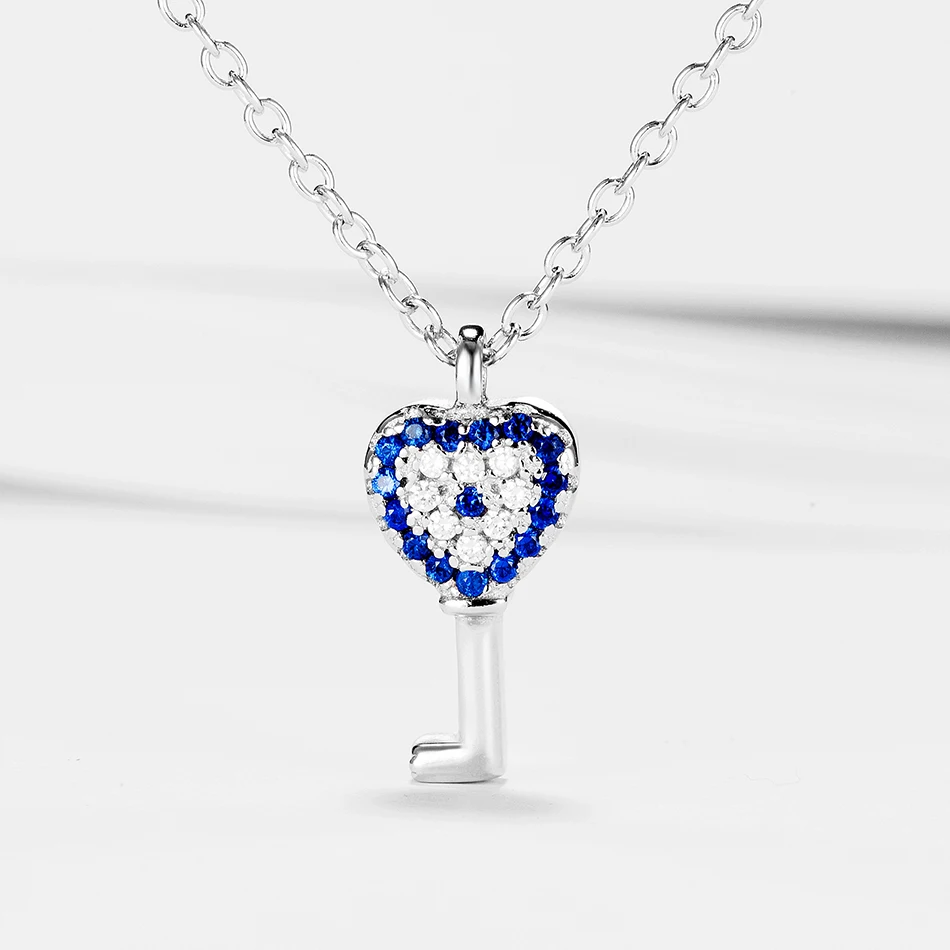 

Fashion Real 925 Sterling Silver Heart Shape Necklace Blue Lucky Eye Pendants Necklaces For Women Wedding Party Jewelry Gift
