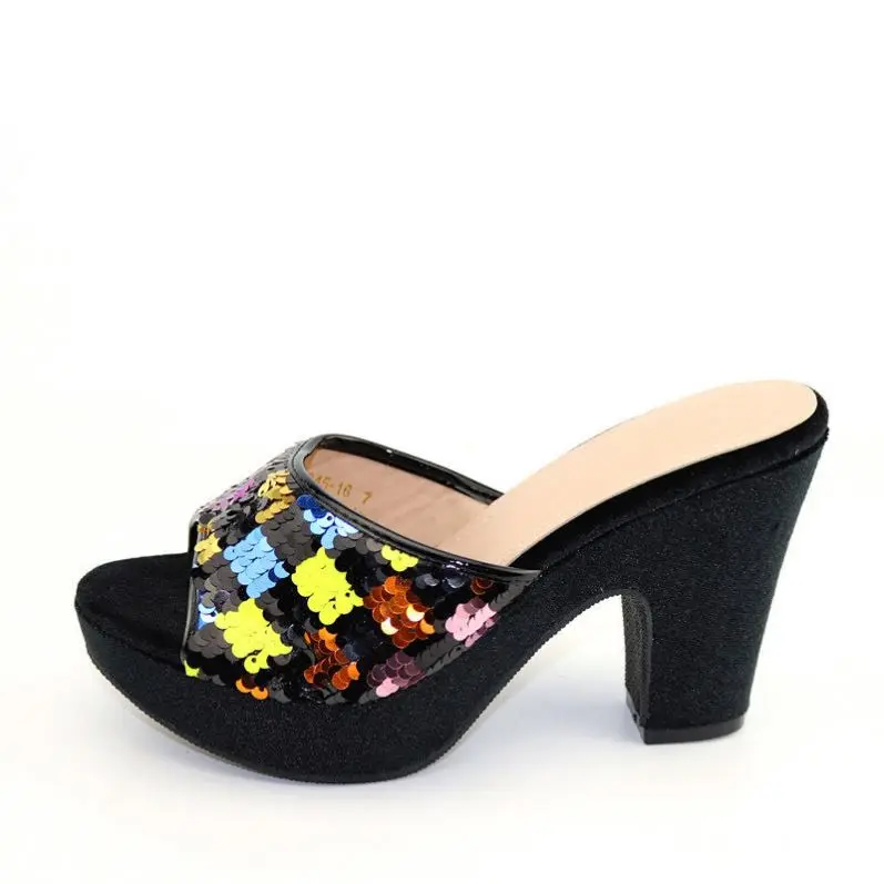 

Fast Dispatch Wholesale fashion high heel wedge shoes for women summer height increasing square heels sandals dressshoes