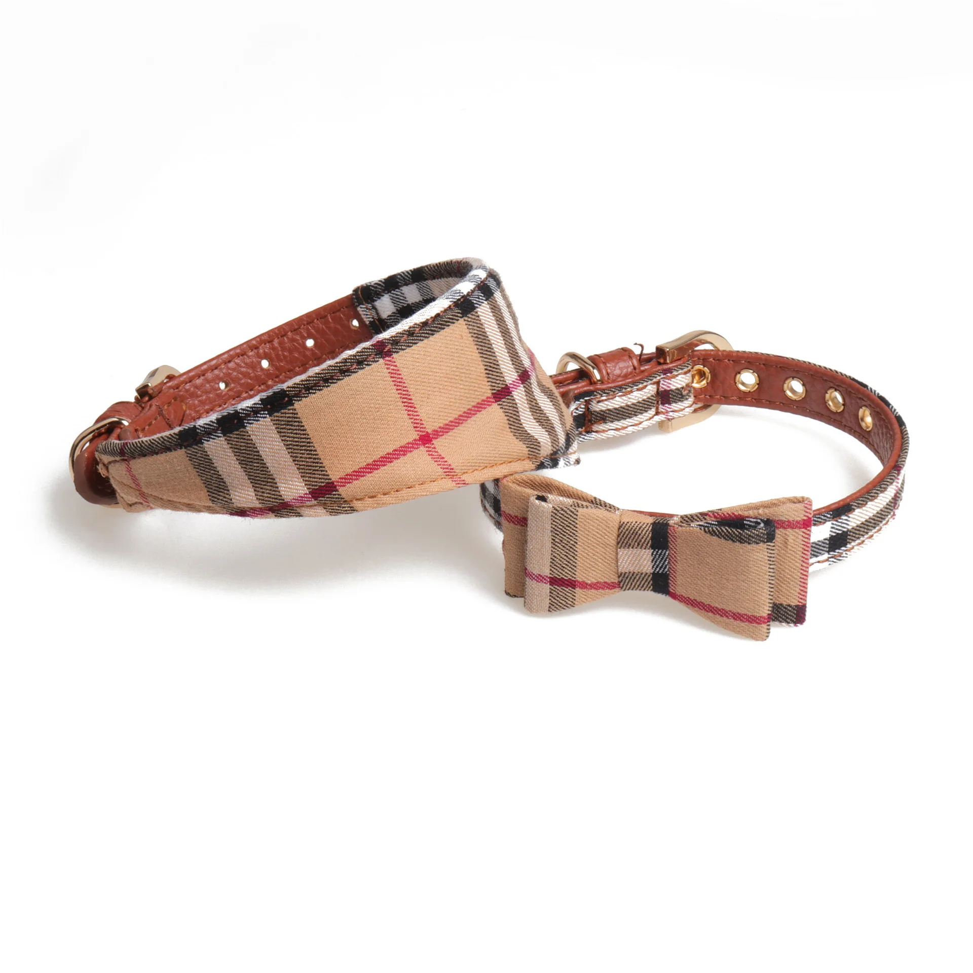 

Classic Plaid Adjustable Dogs Bandana Bow Tie Dog Collar and Leash Set For Puppy Cats, Picture shows