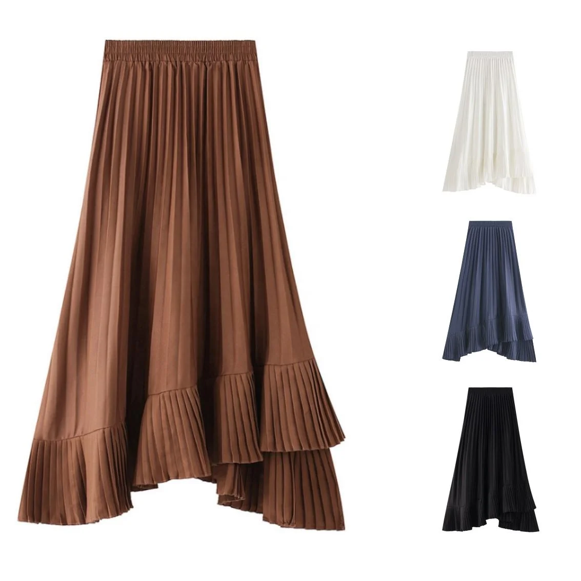 

Stylish Fashion Elastic Waist Midi High Waist Large Half Skirt Fishtail Personality Lrregular Pleated Ladies Casual Women Skirt