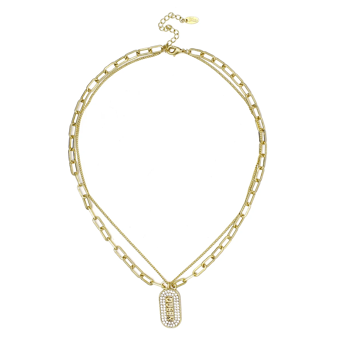 

Aensoa Original Hot Sale Custom Jewelry Hollow Out Letter Queen Pendant Rectangle Rhinestone Link Chain Necklace For Women