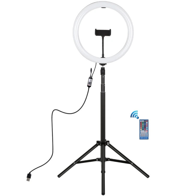 

Puluz 11.8 Inch 30Cm Rgbw Led Vlogging Live Broadcast Kits Tiktok with Tripod Ring Light With Tripod Stand And Phone Holder, Black